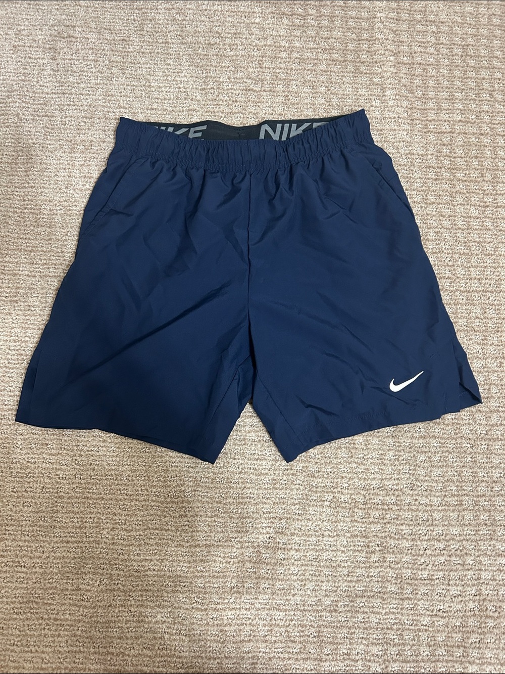 Nike Men's Dark Navy Athletic Shorts with White Swoosh